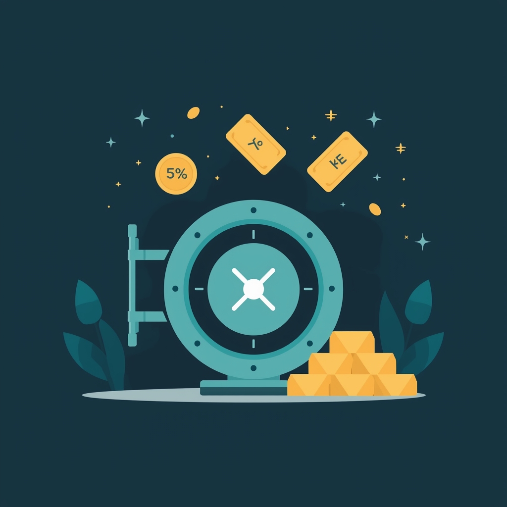 lucid origin professional flat illustration of a certificate of deposit vault with percentage 0