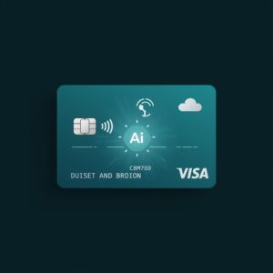 lucid origin professional flat illustration of a credit card with an ai chip glowing and a cr 3
