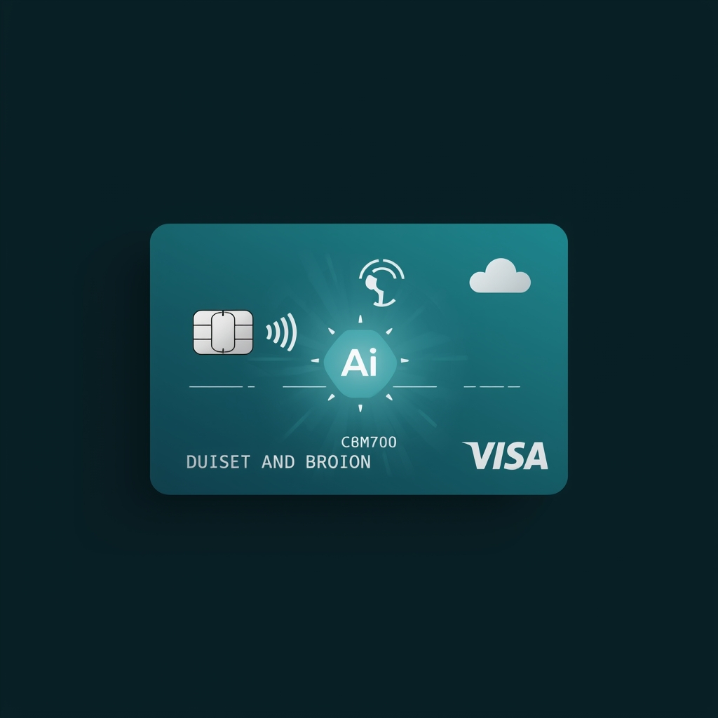 lucid origin professional flat illustration of a credit card with an ai chip glowing and a cr 3