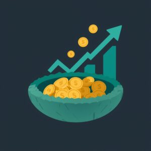lucid origin professional flat illustration of a retirement nest egg with gold coins growing 0
