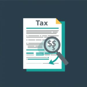 lucid origin professional flat illustration of a tax document with a magnifying glass reveali 0