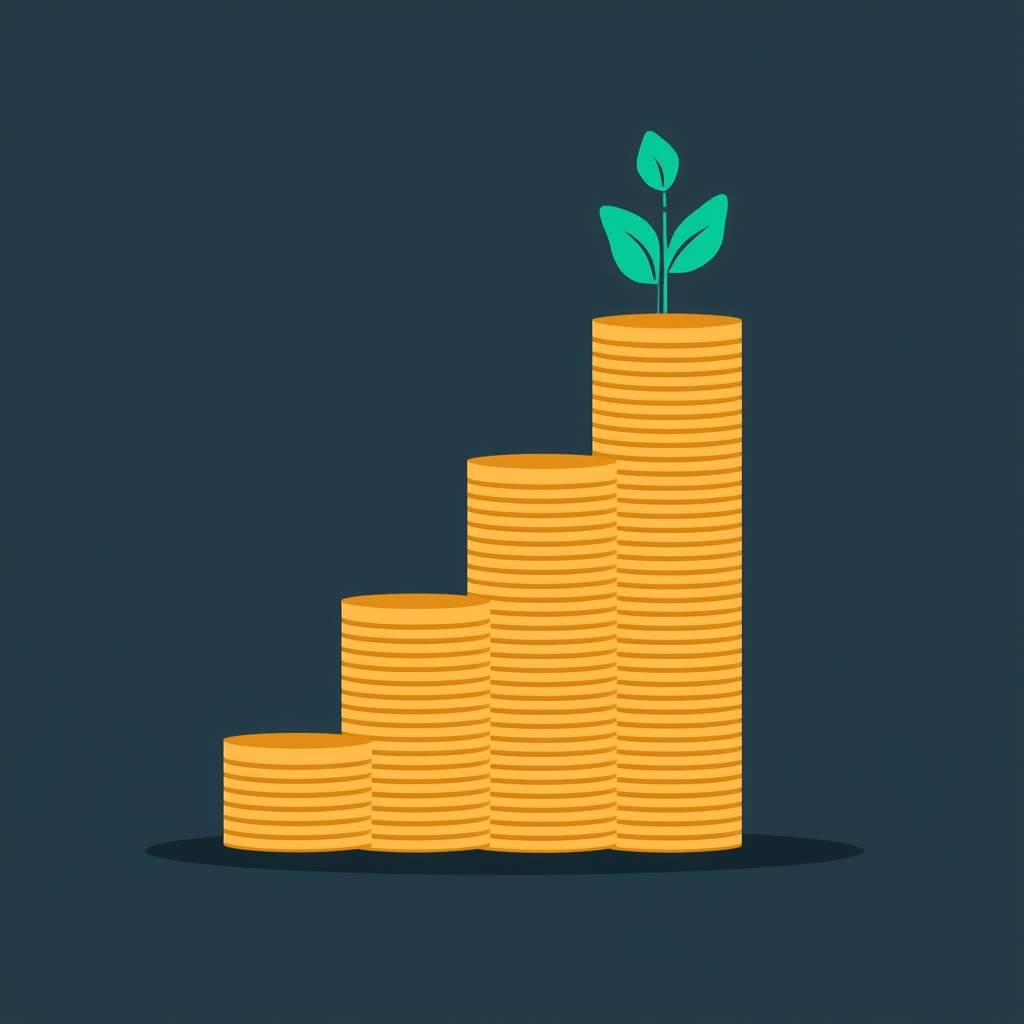 lucid origin professional flat illustration of ascending stacks of gold coins forming a stair 0