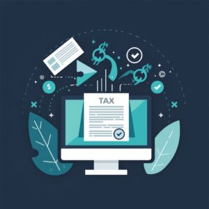 lucid origin professional flat illustration of tax forms being processed by an ai computer wi 0