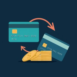 lucid origin professional flat illustration of two credit cards being compared with arrows po 0