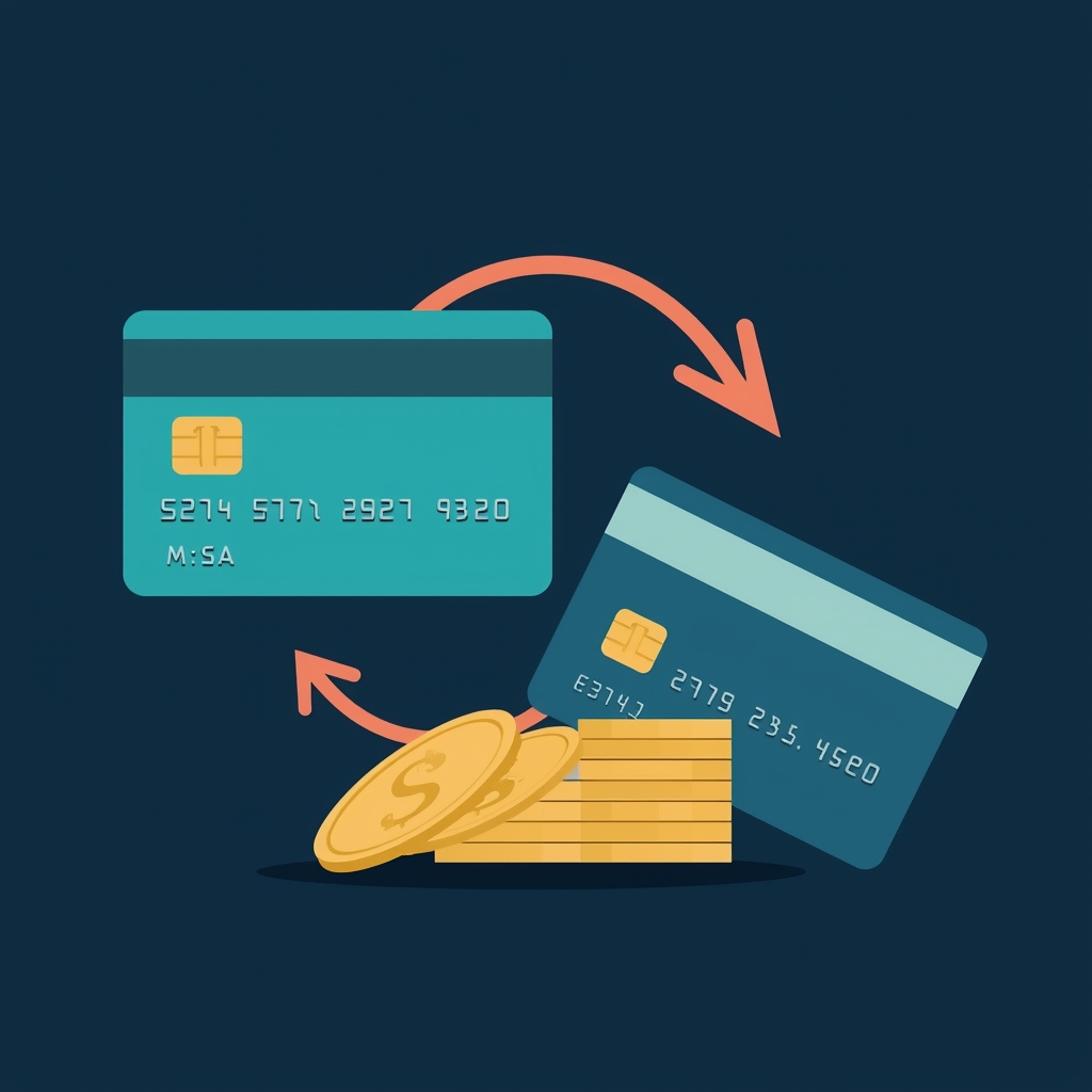 lucid origin professional flat illustration of two credit cards being compared with arrows po 0