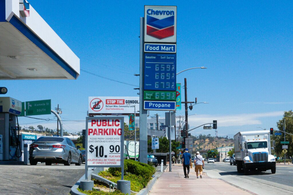 Gas pump showing rising prices at $6.59 per gallon in May 2026